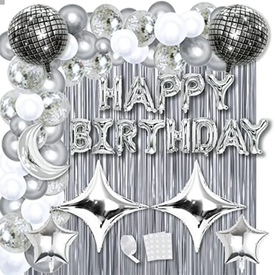 Disco Birthday Party Decorations 87pcs Disco Happy Birthday Party Decorations Silver Backdrop Disco Birthday Balloons Ball Deco
