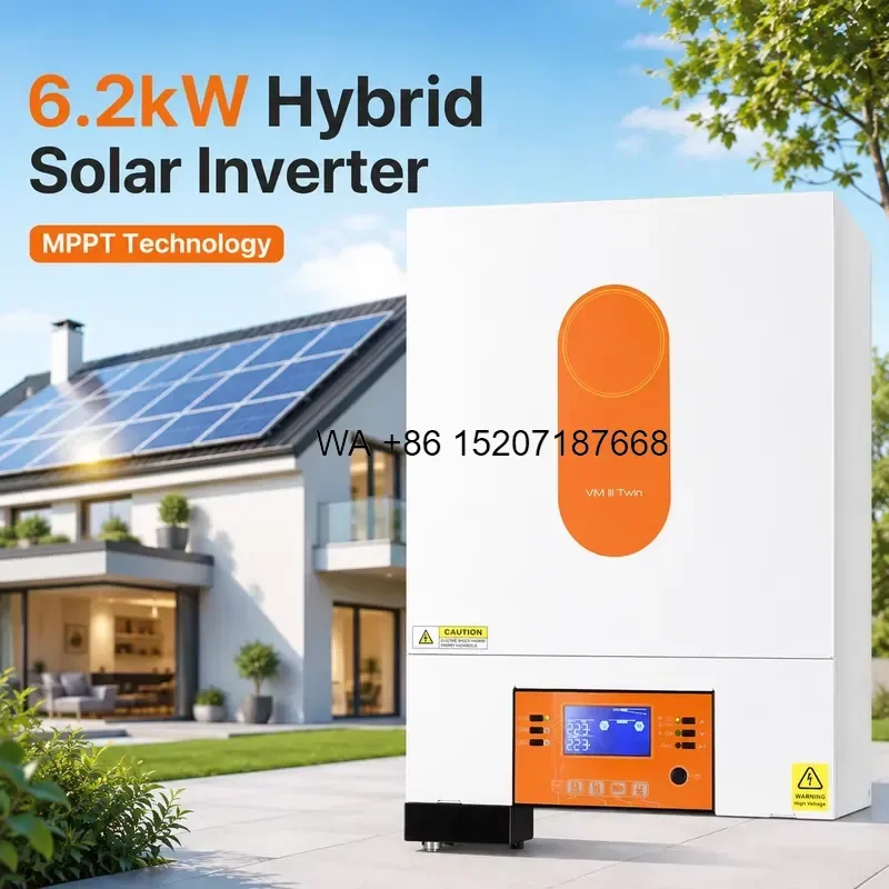 Wmwmnu 6.2kW Off Grid Hybrid Solar Inverter 48V 230Vac Single Phase Built in 120A MPPT Pure Sine Wave WiFi for Home Energy
