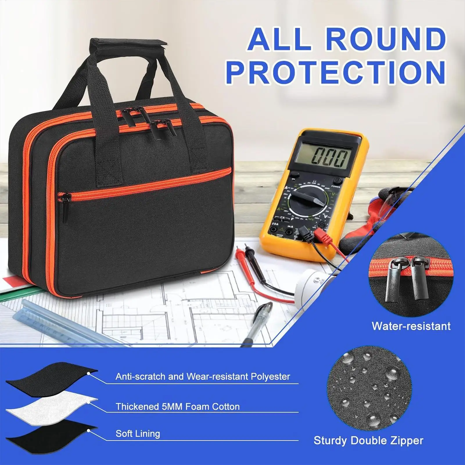 Electrical Tester Bag Circuit Breaker Finder Storage Case Double-Layer Waterproof Test Tool Holder Organizer For Equipment Clamp