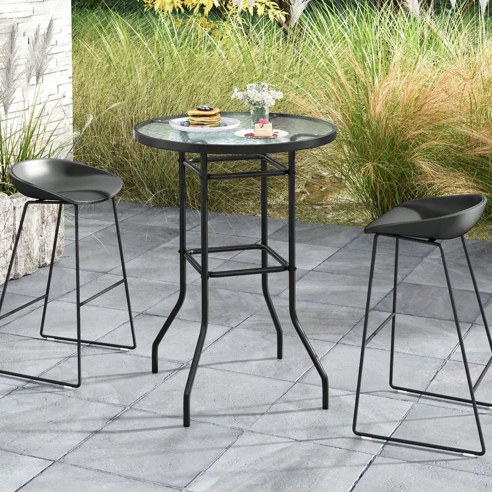 

38 Patio Round Counter Height Bar Table WithTempered Glass Tabletop Poolside