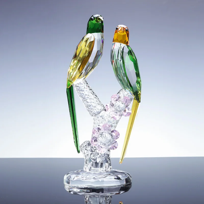High Quality Crystal Art Deco Bird Statuette Parrot Craft Jewelry Hom Decorative Gift Box Collectible Statuette