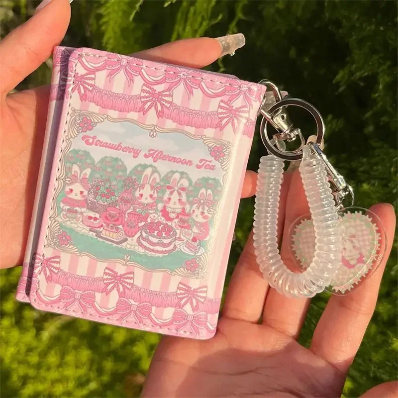 Xiuya-billetera bonita rosa para mujer, billeteras plegables de conejito bonito a la moda con dibujos animados, tarjetas pequeñas, bolso estético