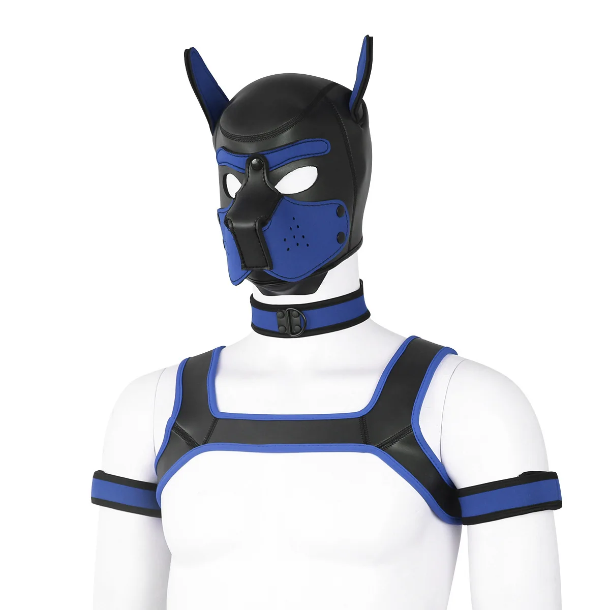 XL Large Size Puppy Cosplay Neoprene Fetish Hood Mask Kit with Chest Strap Collar Armband Sex Costumes for Bdsm Slave Role Play