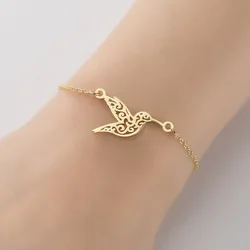 HIGH QUALITY Hummingbird Bracelet Jewelry Charm Humming Bird Stainless Steel Tarnish Free Silver 18K Gold Color Women Bijoux