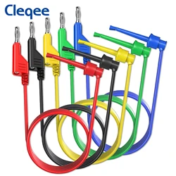 Cleqee P1045 5pcs 4mm Stackable Banana Plug to Test Hook Clip Multimeter Test Lead Electrical Test Cables 100cm Jumper Wire