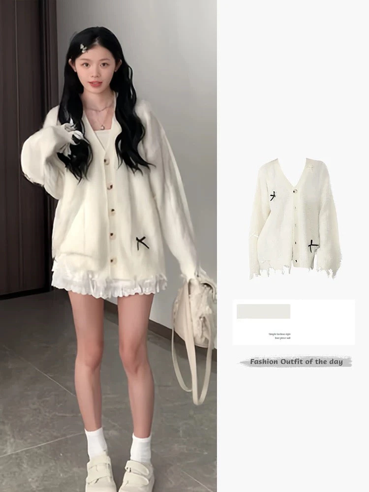 

Ele V-Ne вязаный кардиган с узлом, весенне-осенняя универсальная модная верхняя одежда Lazy Sle для женщин