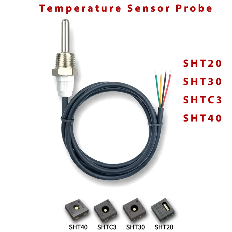 1PCS SHT40 SHT30 SHT20 SHTC3 Digital Temperature Sensor Stainless Steel Probe G1/2 Thread I2C IIC Interface