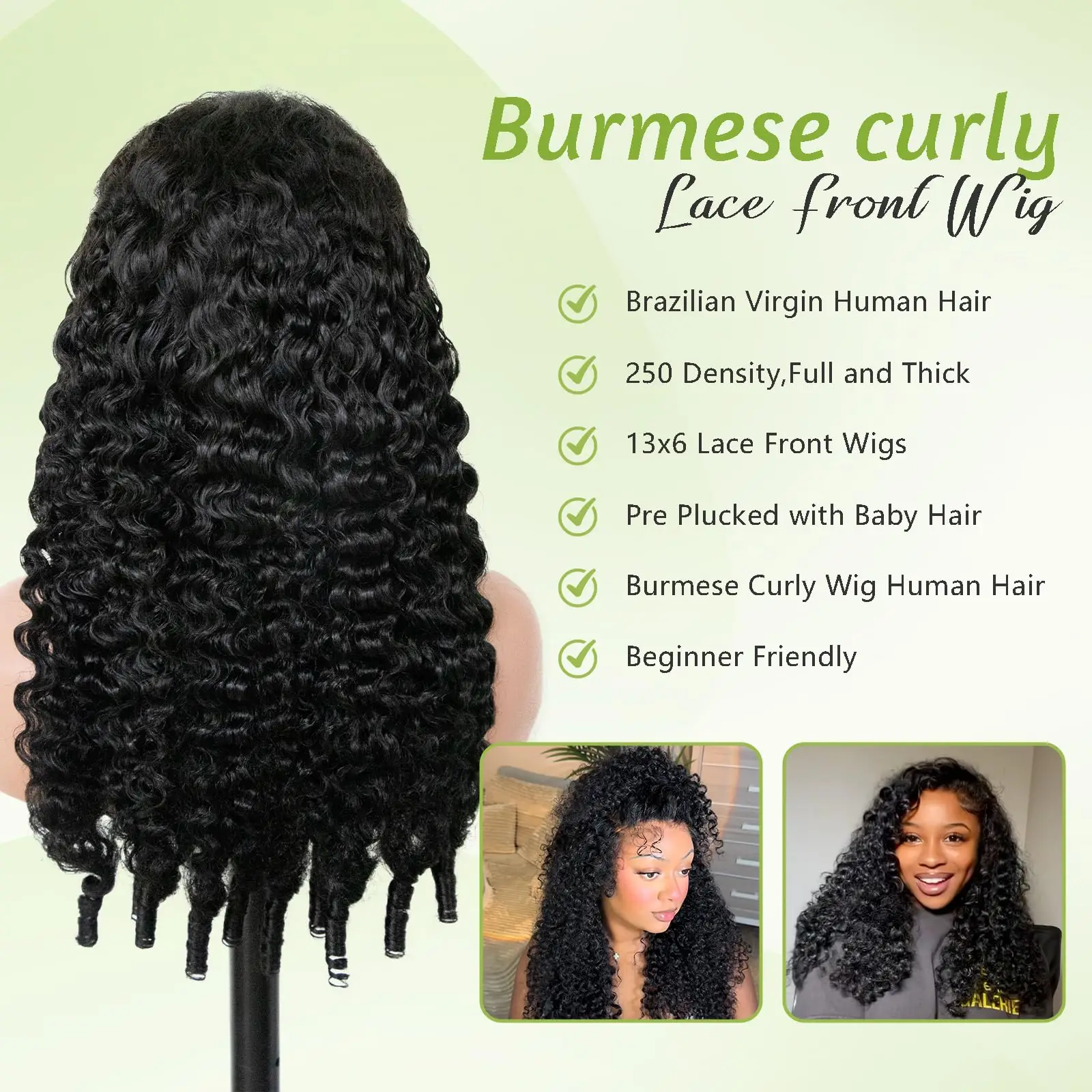 Rossly 1B Black Wig Burmese Curly Human Hair Wig 40 Inch 13X6 13X4 250% Density Baby Hair Pre Plucked HD Lace Wigs for Woman