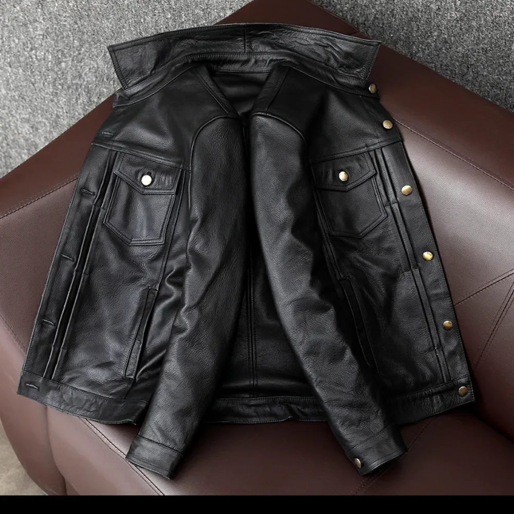 Shipping.Brand Free New Genuine Jacket.sales.black Casual Slim Cowhide Coat.mens Clothing.winter Leather Clothes