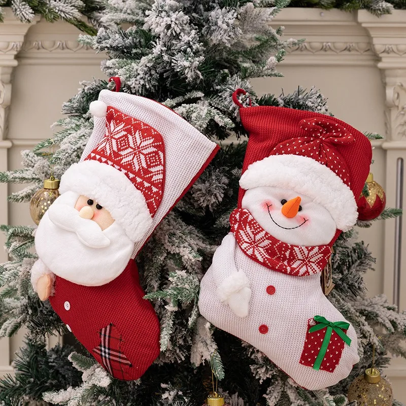 Nova moda natal high-end malha meias de natal velho forma saco de presente meias grandes presente do feriado meias de malha boneco de neve