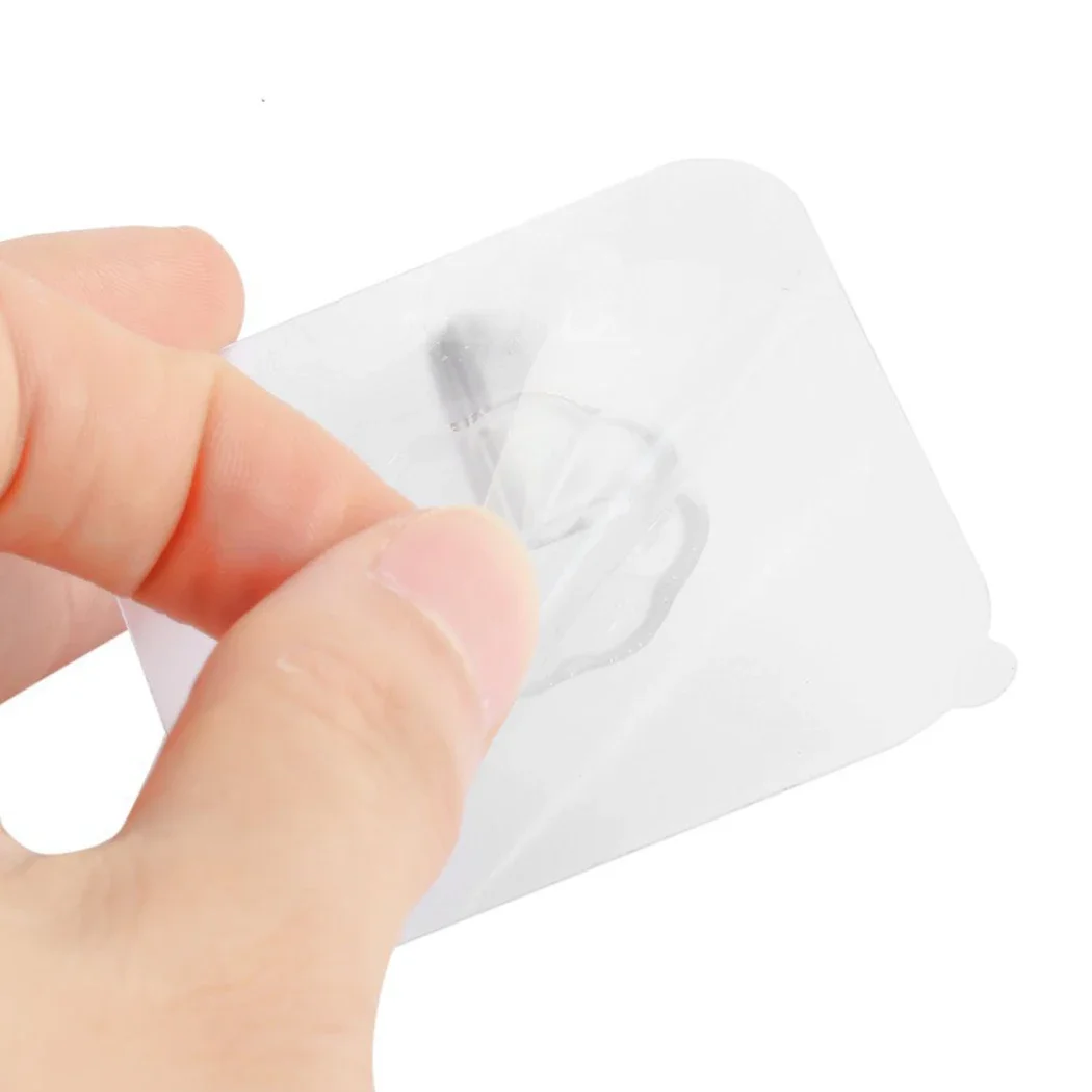 Strong, Transparent Sticky Wall Hanging Nailfree Hook for Kitchen Bathroom, Stainless Steel, Reusable and Traceless