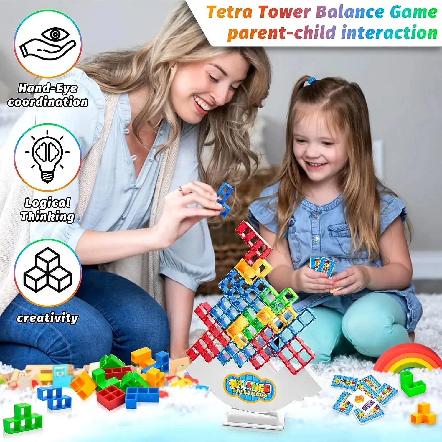 48PCS Tetra Tower Fun Balance Stacking Building Blocks Board Game for Kids Adults Friends Team Dorm Family Game Night and Partie