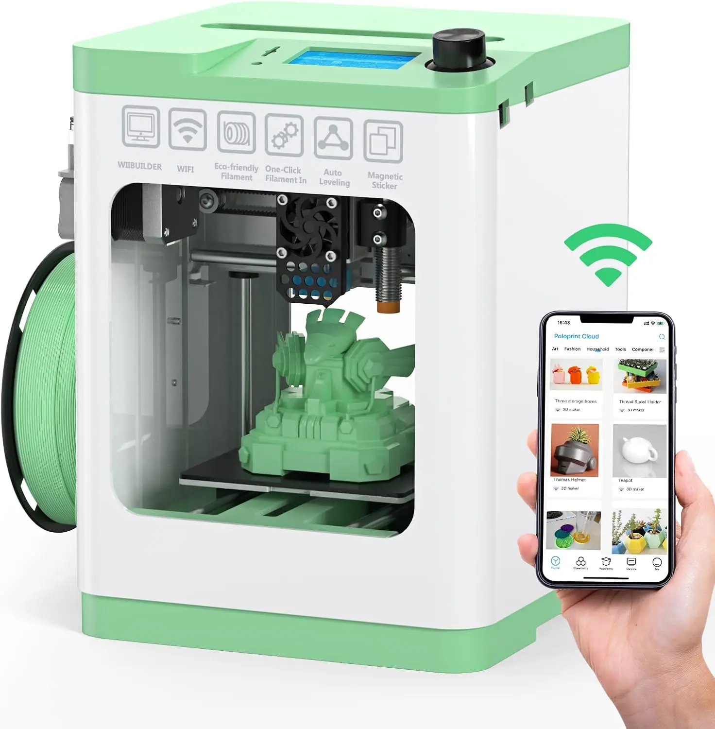 3D Printer Kids Beginners Fully Assembled Mini Auto Leveling Easy Setup WiFi App Control Huge Model Library Heated Spring Steel