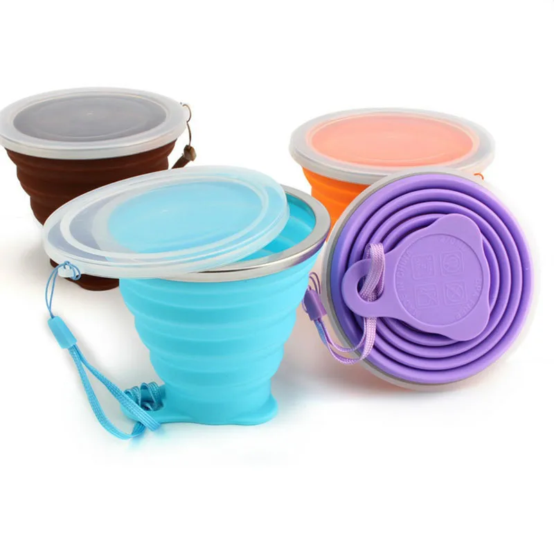 Mini Retractable Cup Folding Cup SiliconeOutdoor Travel Portable Teacup Coffee Drinking Mug with Lid