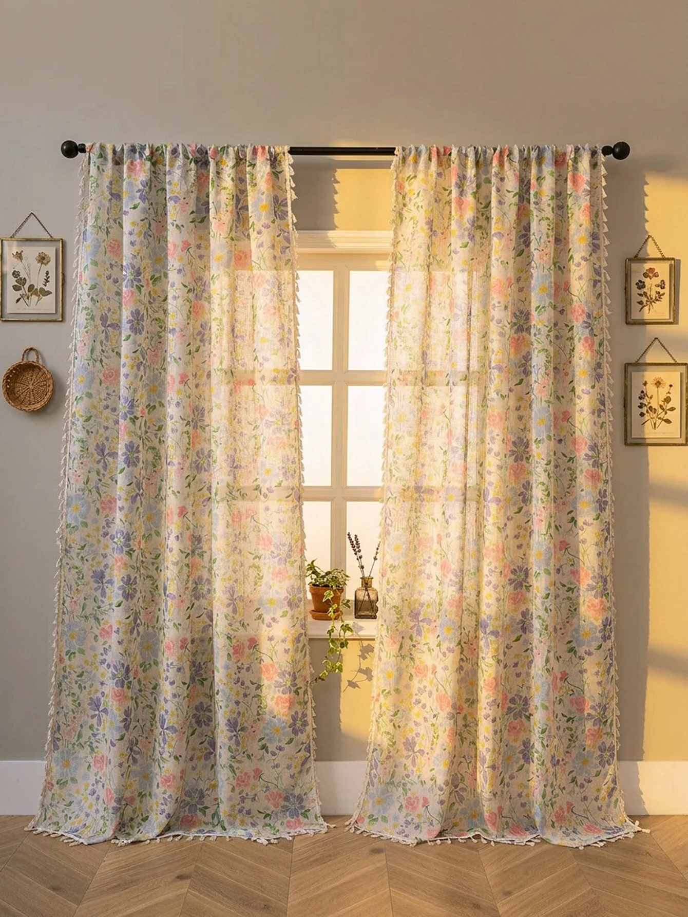 1 Stück Blumenmuster-Vorhänge im Französischen Landhausstil Lichtfilternde Fenstervorhänge mit Schlaufen für Wohnzimmer