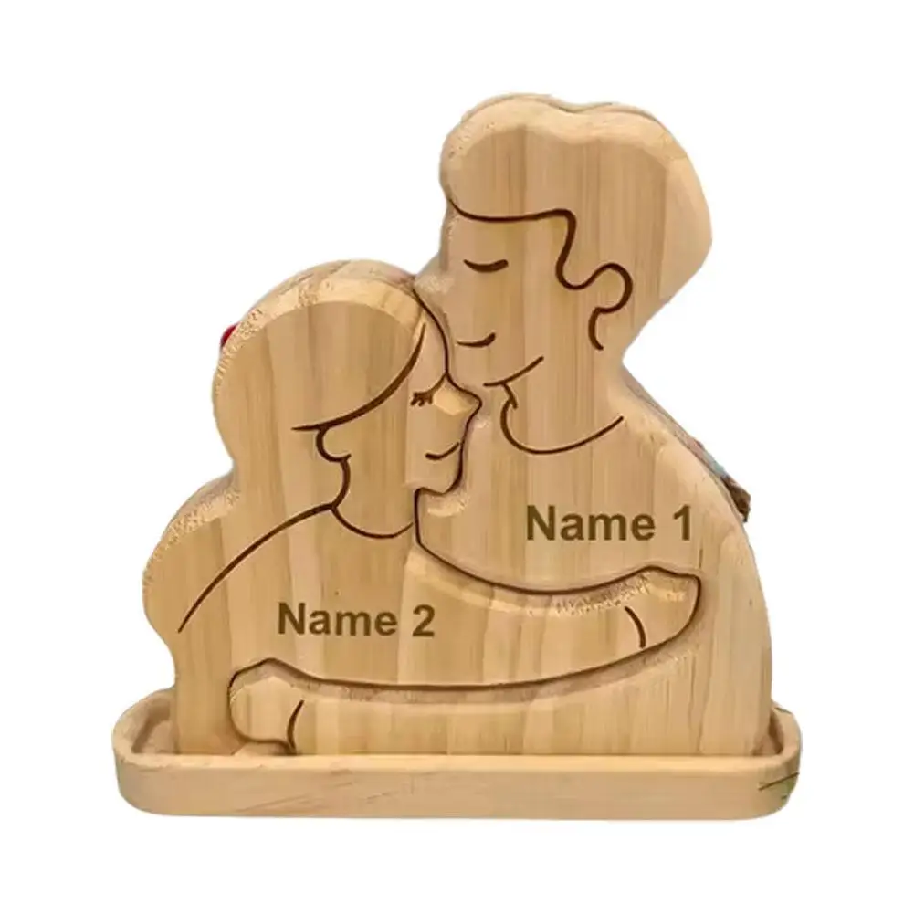 Custom Couple Wooden Puzzle Portraits Wood Ornaments Engraving Personalized Names Christmas Valentine's Day Gifts