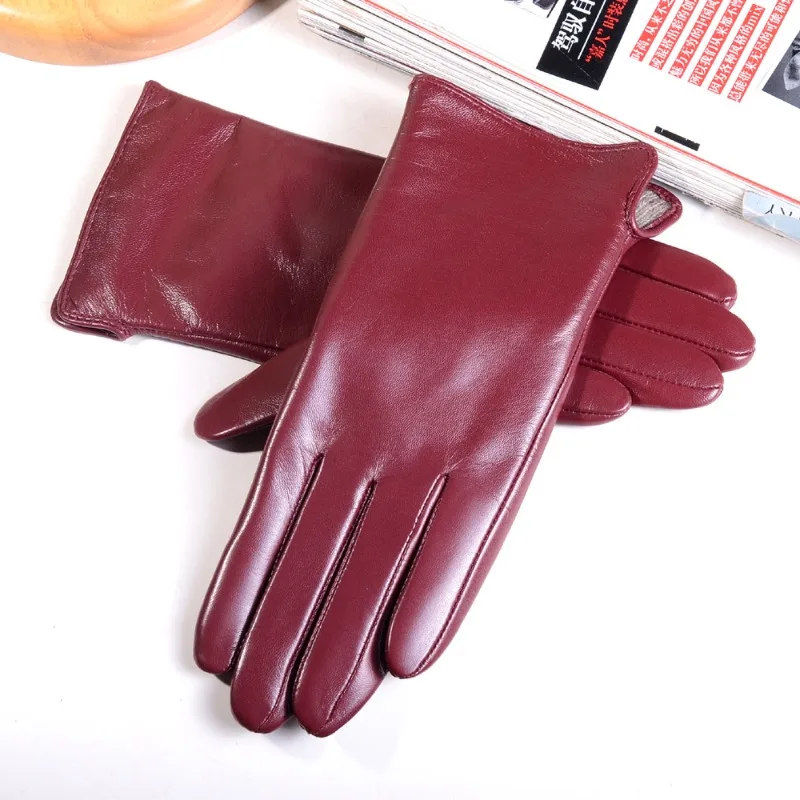 Women's Ladies Elegant Genuine Leather Autumn Winter Goat Skin Touch Screen Casual Riding Warm Short Gloves
