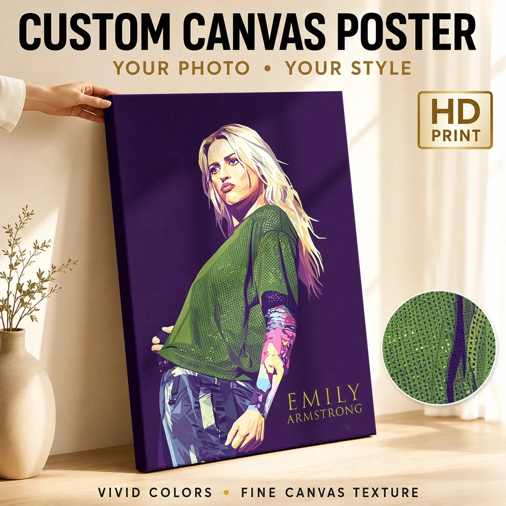Emily Armstrong Portrait Framed Canvas Poster Personalized Photo Geometric Color Blocking Wall Art For Home Recording Studio