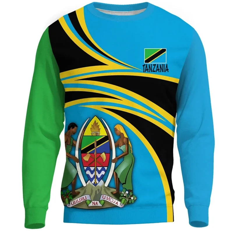 Tanzania Flag Map Graphic Sweatshirts For Men Clothes Fashion Women Sweater Casual Male Streetwear Autumn Pullover Boy Tracksuit