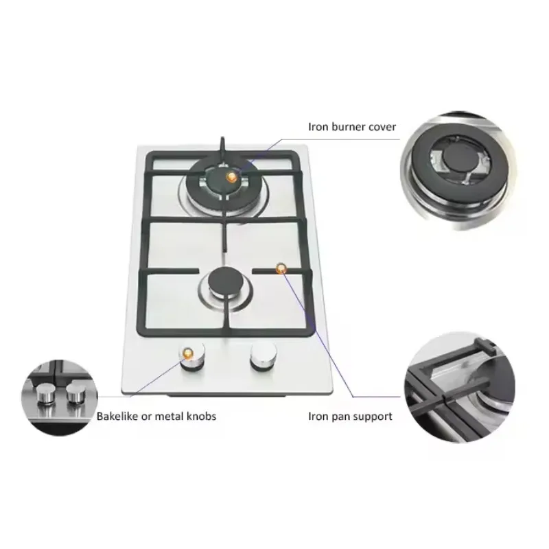 Dual-Cooker Propane Gas Cooktop Built-In Stainless Steel 2 Burner Gas Stove LPG/Natural Gas Cooker with Electronic Ignition