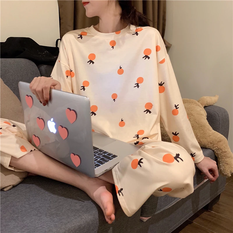 Spring and Autumn Pajamas Women's Long-sleeved Trousers Two-piece Set of Milk Silk Thin Section Breathable Student Home Clothes