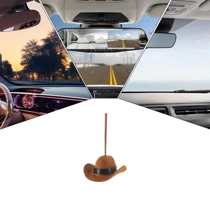 Cowboy Hat Ornament For Car Cute Cowboy Hat Fabric Pendant For Car Women Men Road Trip Fun Automotive Interior Decoration
