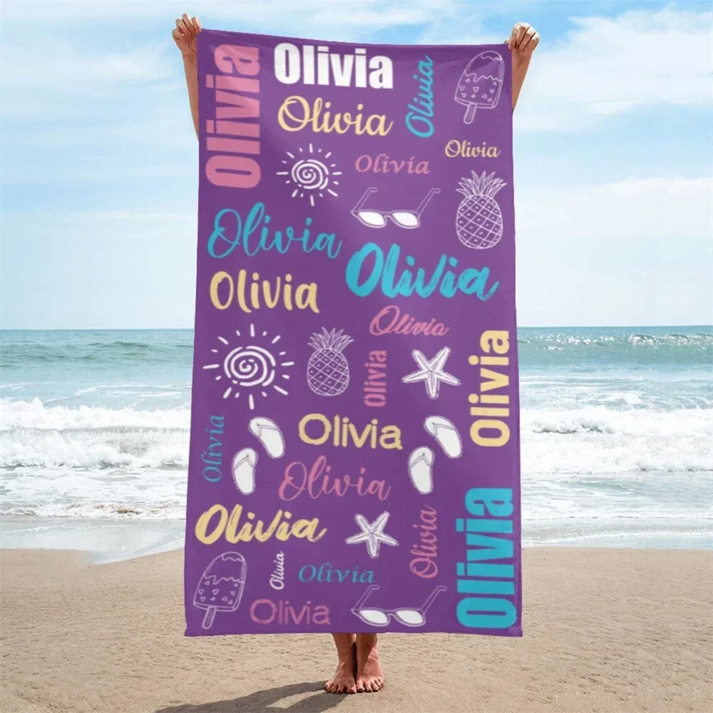 Multi Color Font Design Beach  Personalized Name Bath Towel Custom Pool Towel Beach With Name Outside Birthday