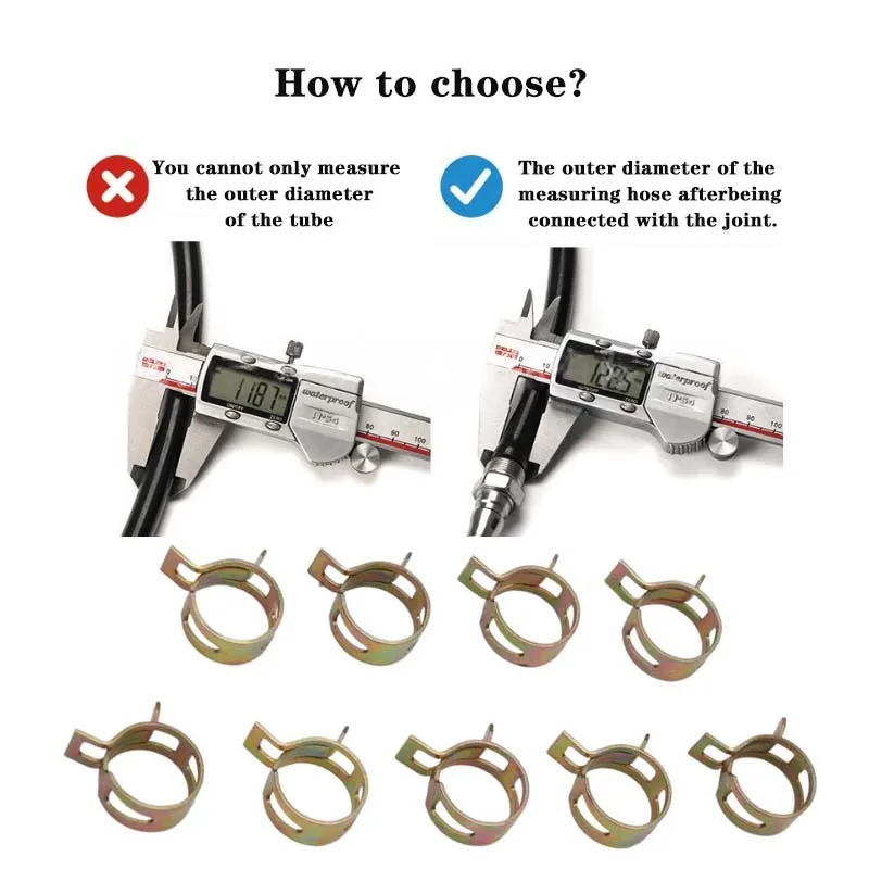 105Pcs /50Pcs Durable Hose Clamps |   7 Different Sizes, Designed Specifically to Withstand High-Pressure Environments |   Suitable for Fixing Water Pipes and Coolant Hoses, Designed to Withstand High-Pressure Environments. |   Color Zinc Elastic Clamps, Plate-Type Steel Snap Rings, Rubber Oil Pipe Clamps, Hose Clamps, Metal Hose Fastening Rings.