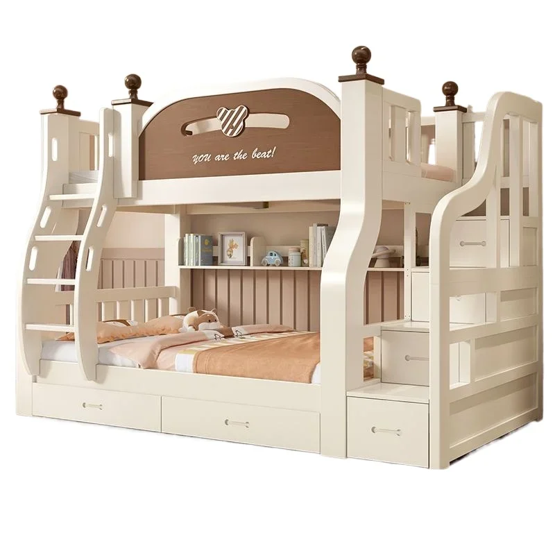 أسرة علوية وسفلية، أسرة بطابقين، متعددة الوظائف، جميعها من الخشب الصلب، بطابقين مرتفع ومنخفض