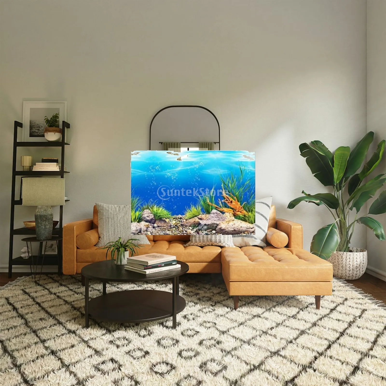 2x Aquarium Landscape Poster 3D Effect Underwater Image Decor DoubleSided Backdrop PVC Painting Sticker Fish Tank Suitable