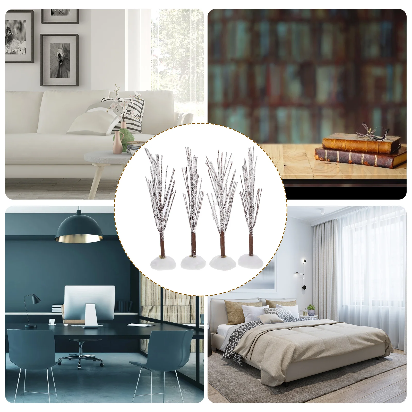 

4Pcs DIY Iron Wire Tree Statues Artificial Snow Frost Desktop Decoration Handcraft Ornament for Home Office Room