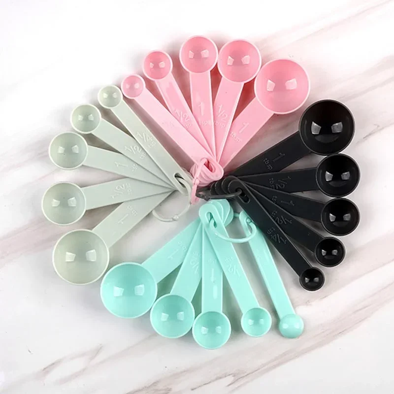 10Pcs/Set Cups Spoons Set Pure Color Measuring Tools PP Plastic Kitchen Accessories Portable Stackable Combination