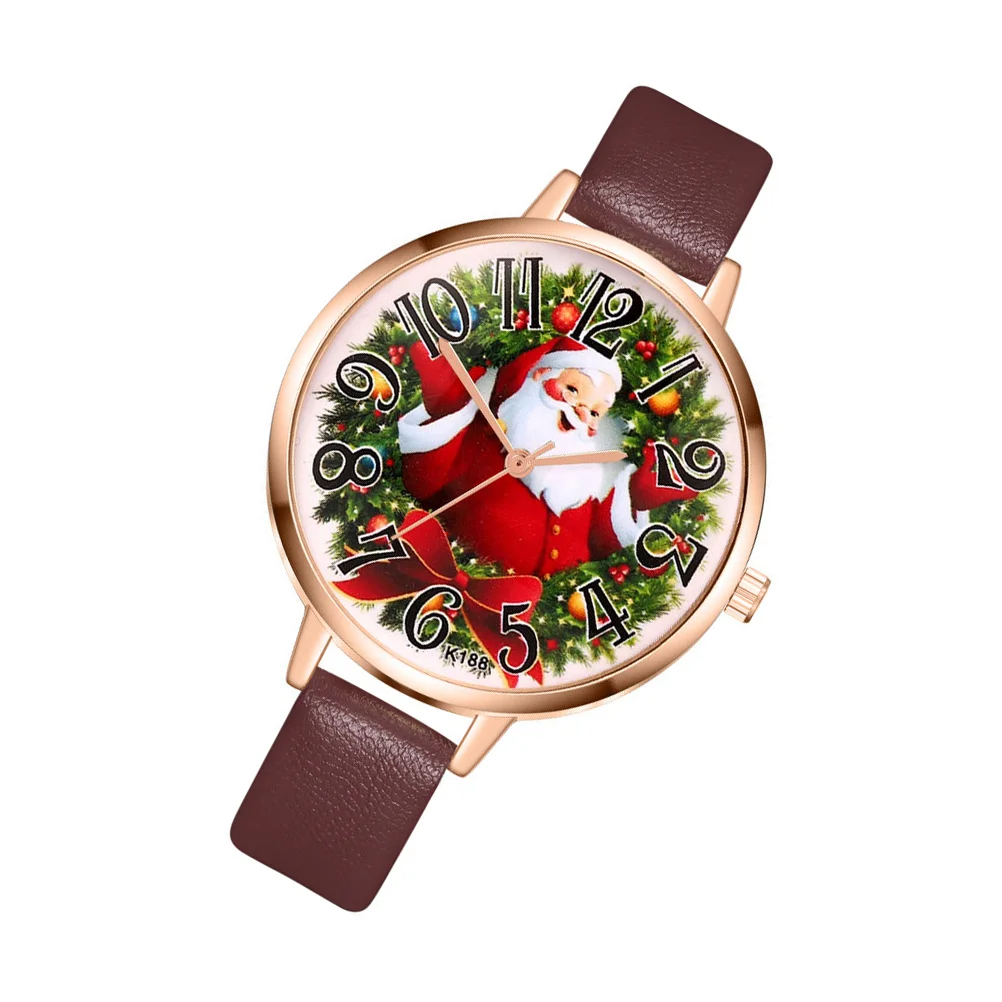 Christmas Santa Claus Watch Elegant Quartz Wristwatch Beautiful Sports Watch Jewelry for Woman Girl Lady (Coffee)