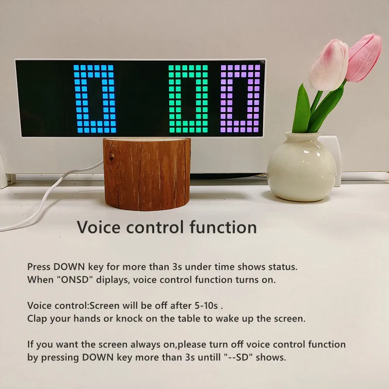 USB Powered RGB Digital Wall Clock Voice Control Date Snooze Table Clock 2 Alarms Timing Countdown 12/24H Electronic LED Clock