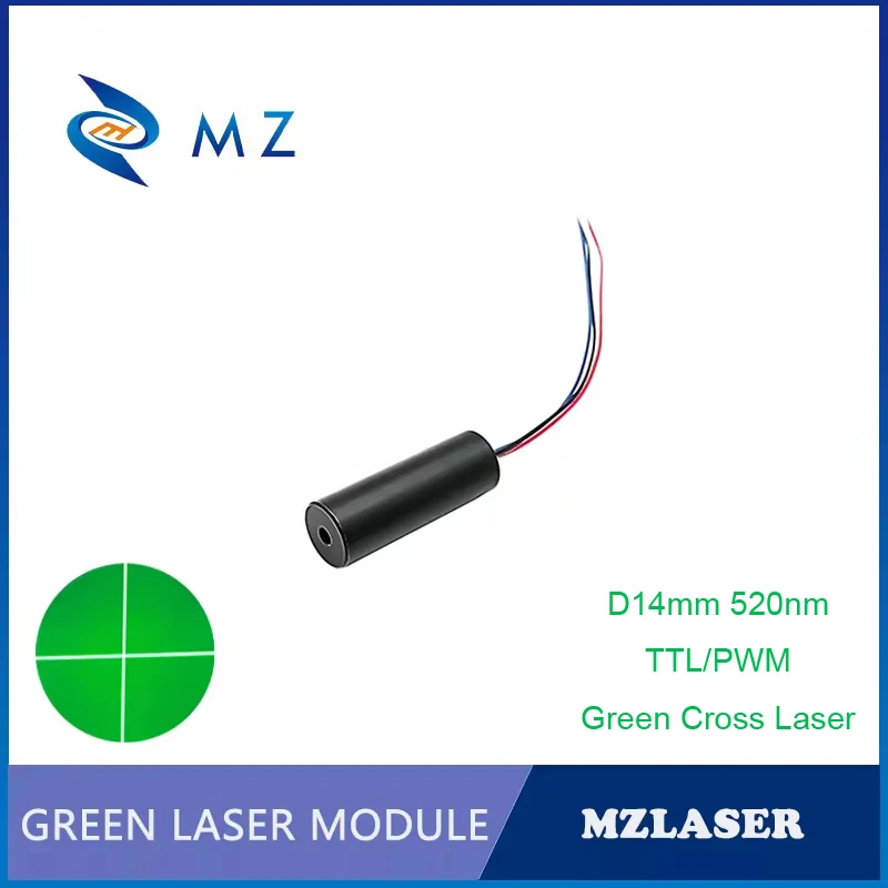 Green Cross TTL PWM Laser Diode Module Hot Selling Compact D14mm 520nm 50mw 100mw Glass Lens Industrial Grade Line Laser