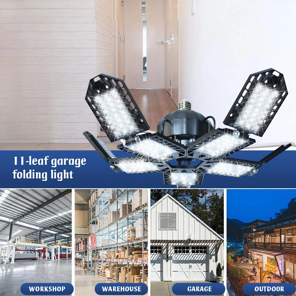 E27 LED ที่มีประสิทธิภาพโรงรถ 180W ไฟทํางานพับได้ 15000 LM สําหรับห้องนั่งเล่นโกดังโรงรถเพดานอุตสาหกรรม