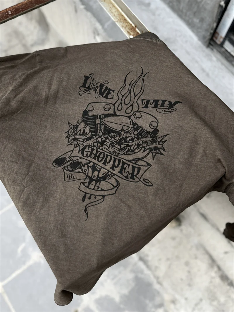 Soft Cotton West Coast Long-sleeved T-shirt Washable Do Old Retro Thin Sporty Loose Tshirt for Men and Women