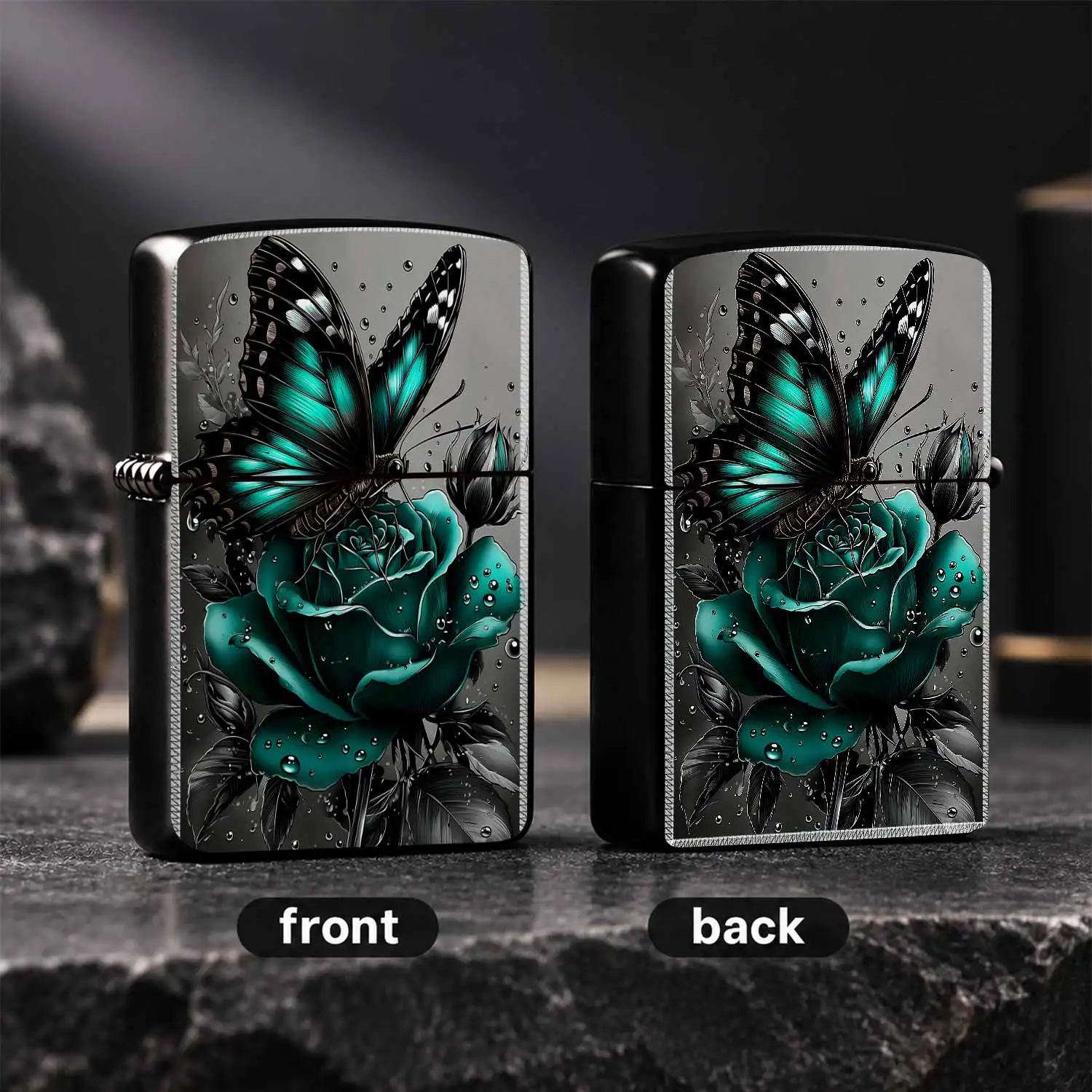 Creative Tealrose Pattern Decorative Lighter Exquisite Artistic Stylish Portable Accessory Ideal For Daily Use Gifting Dating Gathering Scenes Unique Aesthetic Practical Souvenir With Delicate Dewdrop Detail Design A Humorous And Interestin