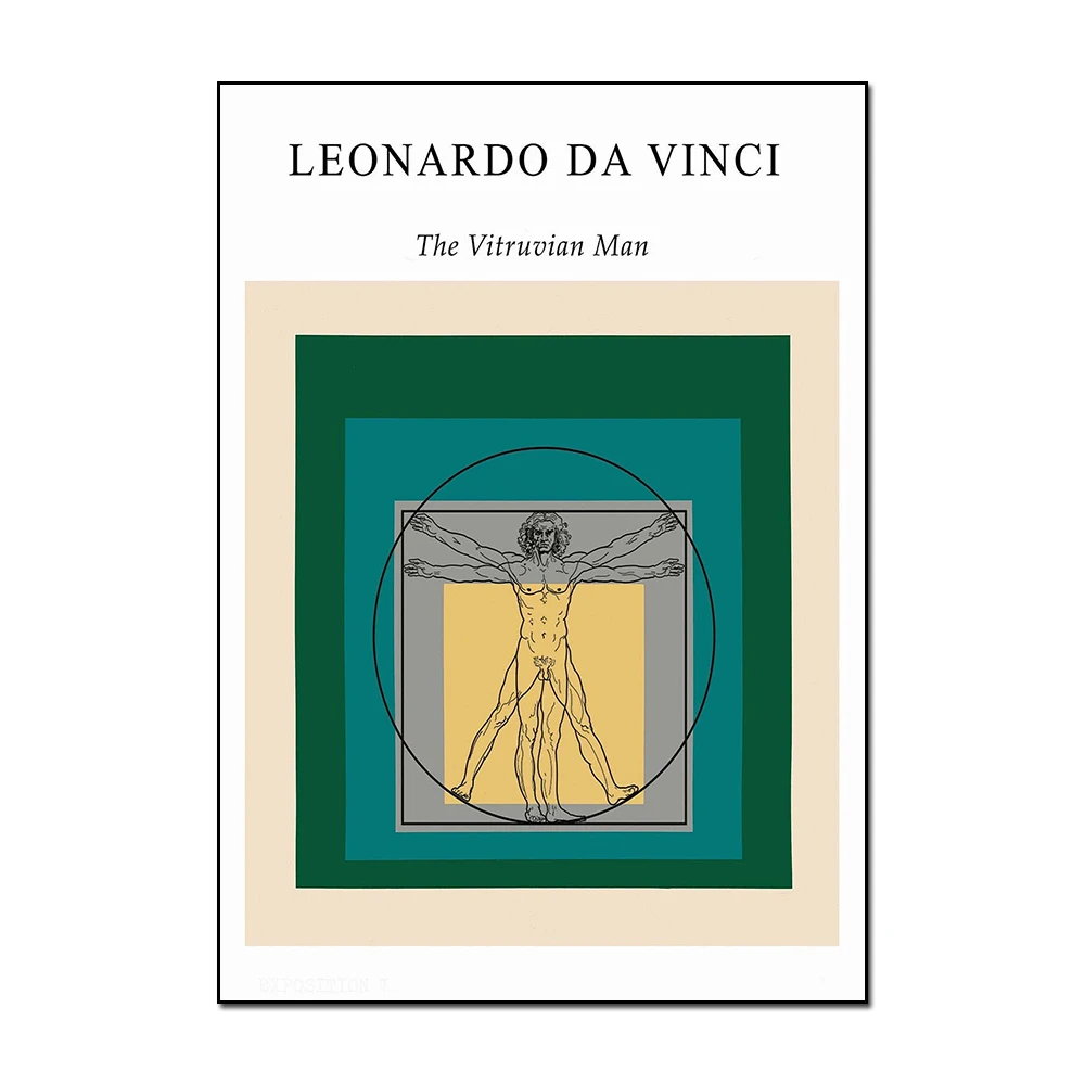 Витрувианский человек Леонардо да Винчи Статуя Искусство Бирюзовый Абстрактный Художественный Музей Цветной Блок Печать Настенный Художественный Плакат