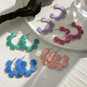 Lifefontier tendência flor brincos de argola para mulheres meninas artesanal doce cor tecido ráfia férias praia brinco jóias presentes 10 principais vendas rafia flores - №5