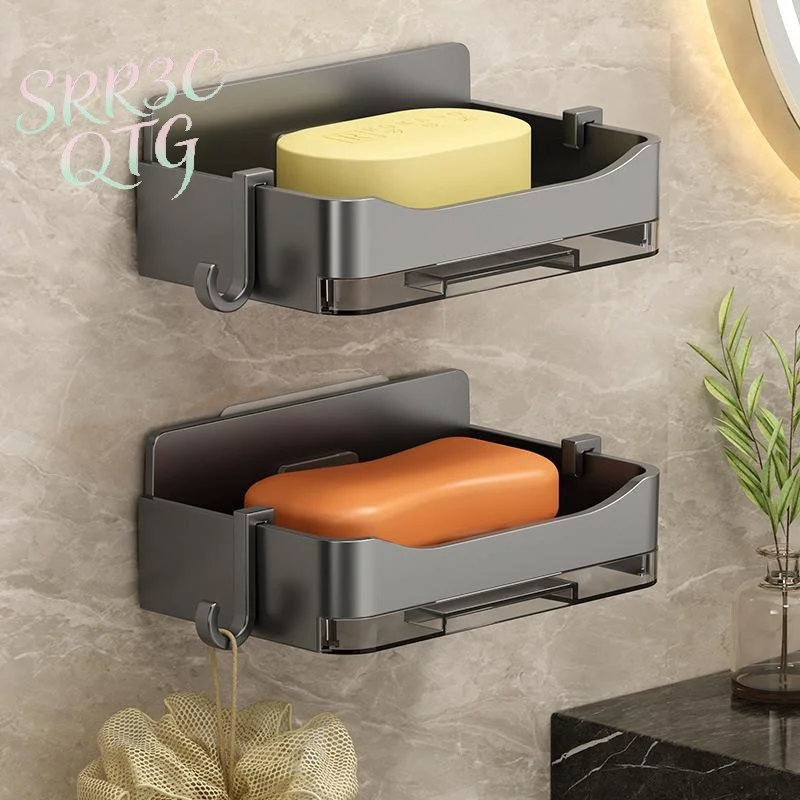 Hot Sale Wall Mounted Soap Drain Box No Punching Household Bathroom Soap Holder Simple With Hook, No Water Accumulation Soap Box