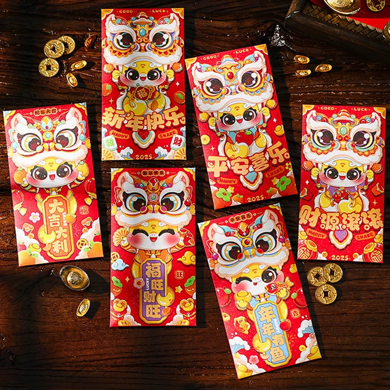 6Pcs Chinese Snake Year Red Envelopes Creative Spring Festival Red Packet Cartoon Traditional Lucky Money Pockets New Year Gifts