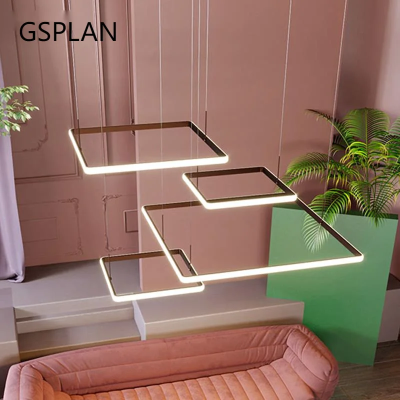 GSPLAN Modern Black LED Chandelier For Living Room, Bedroom, Indoor Lighting, Square Lamps, Circular LED AC90-260V Light