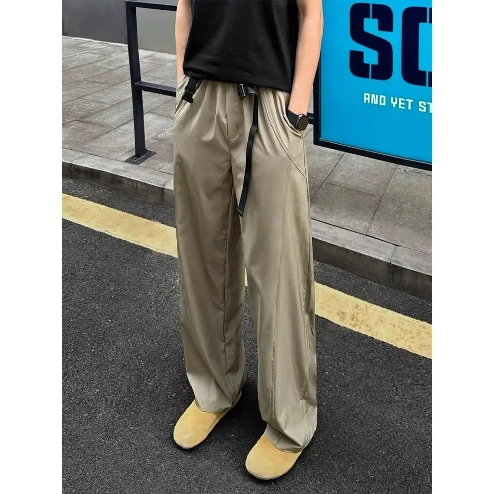 

Military een Belt Ice Silk Casual Men's Pants Qui Dry Diagonal Cut Straight Leg Pants Wear Resistant Autumn Season Trousers