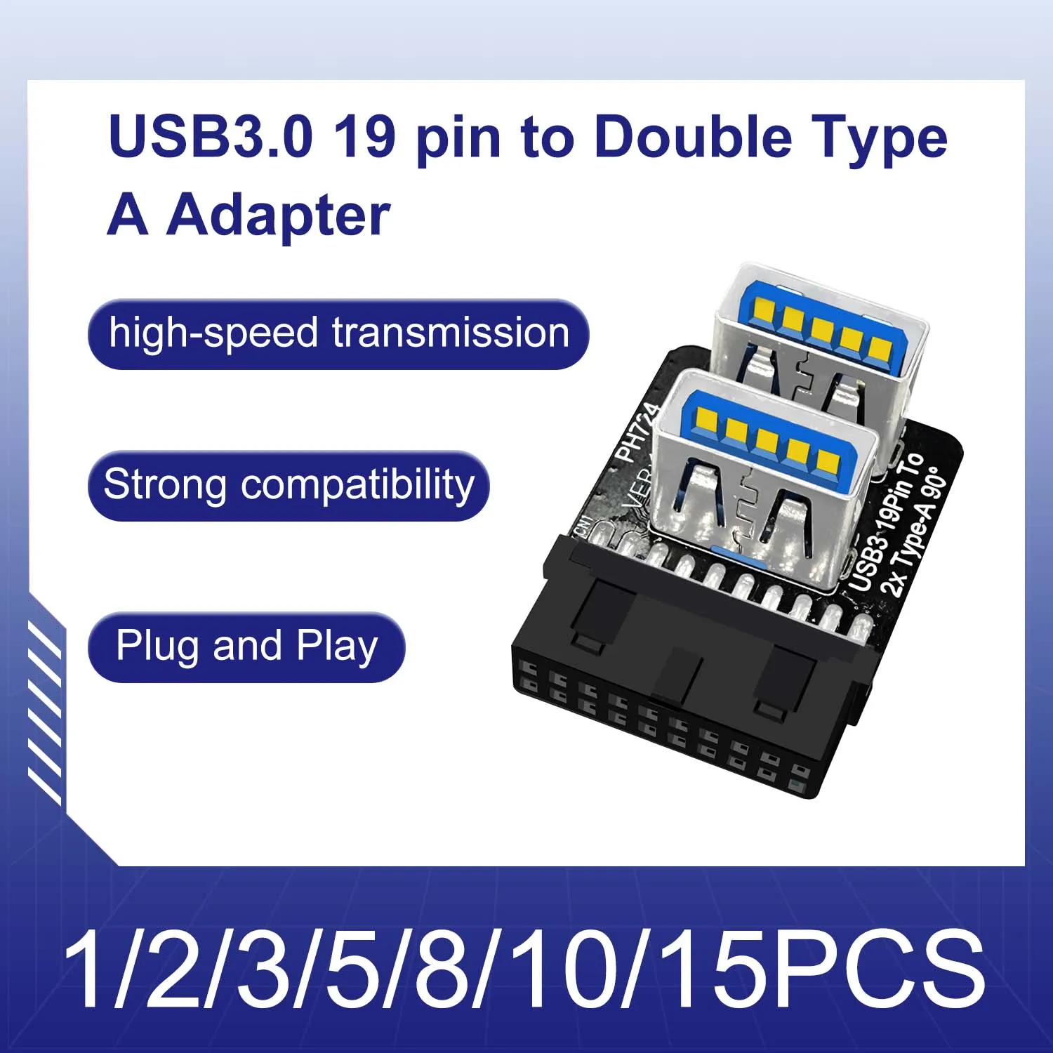 USB 3.0 19PIN to TYPE-A Adapter New Motherboard 5Gbps 19PIN to 2 * USB 3.0 Type-A Connector Suitable For Desktop Computers
