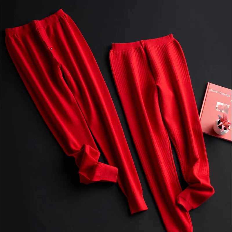 couple red merino wool leggings men underwear women thermos thermal clothes sexy mens long johns thermo clothing warm pants gay