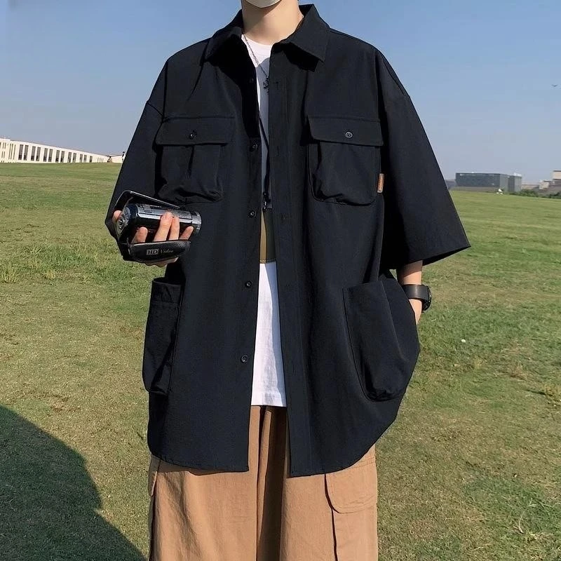 

plus Size 300 Pou Men's ort Sve irt Casual Loose Fit ket Design Summer Faion Workwear Lightweight Breathable