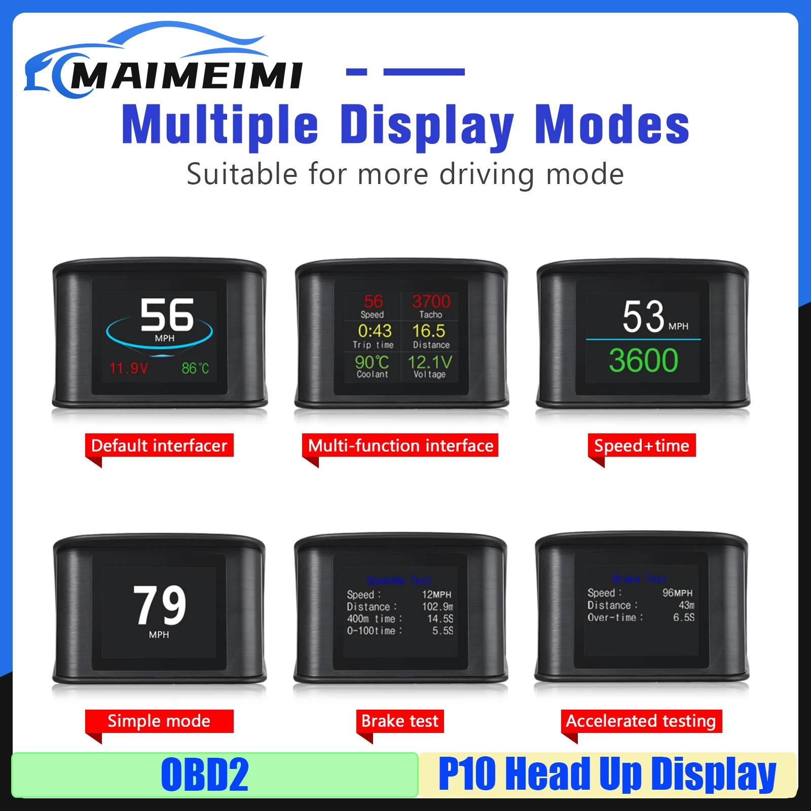 P10 Car OBD2 Head Up Display OBD HUD On Board Computer Digital Speedometer Oil Water Temperature RPM Time Speed Voltage 12V