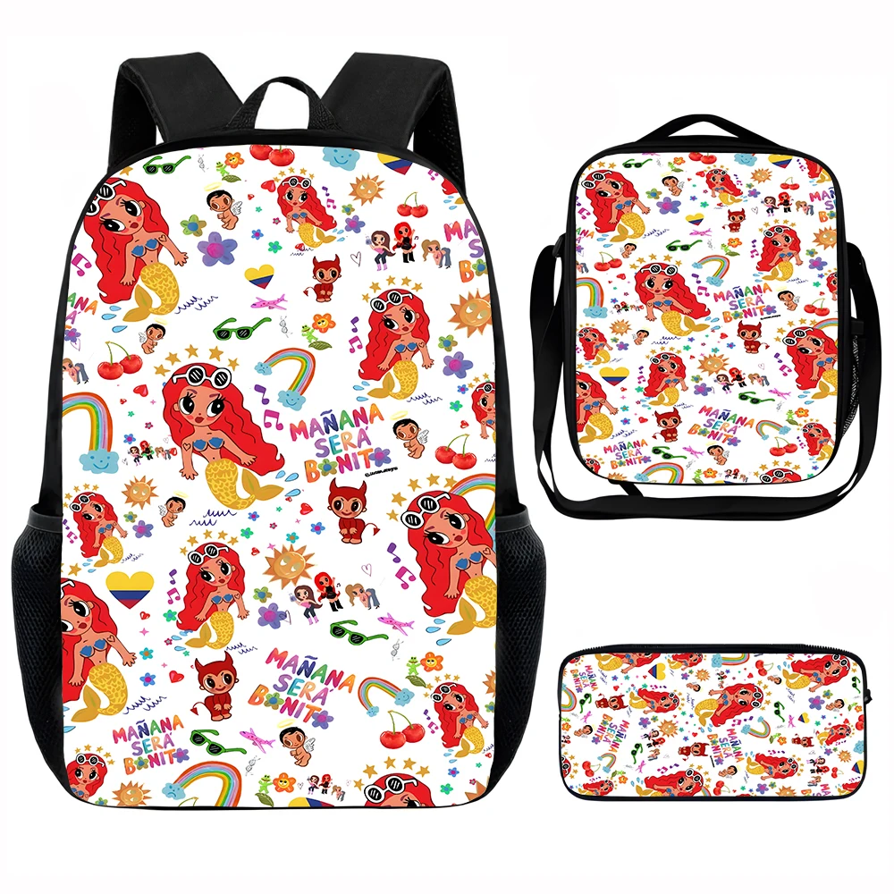 

Karol G Manana Sera Bonito Child School Backpack with Lunch Bags ,Pencil Bags ,School Bags for Boys Girls Best Gift