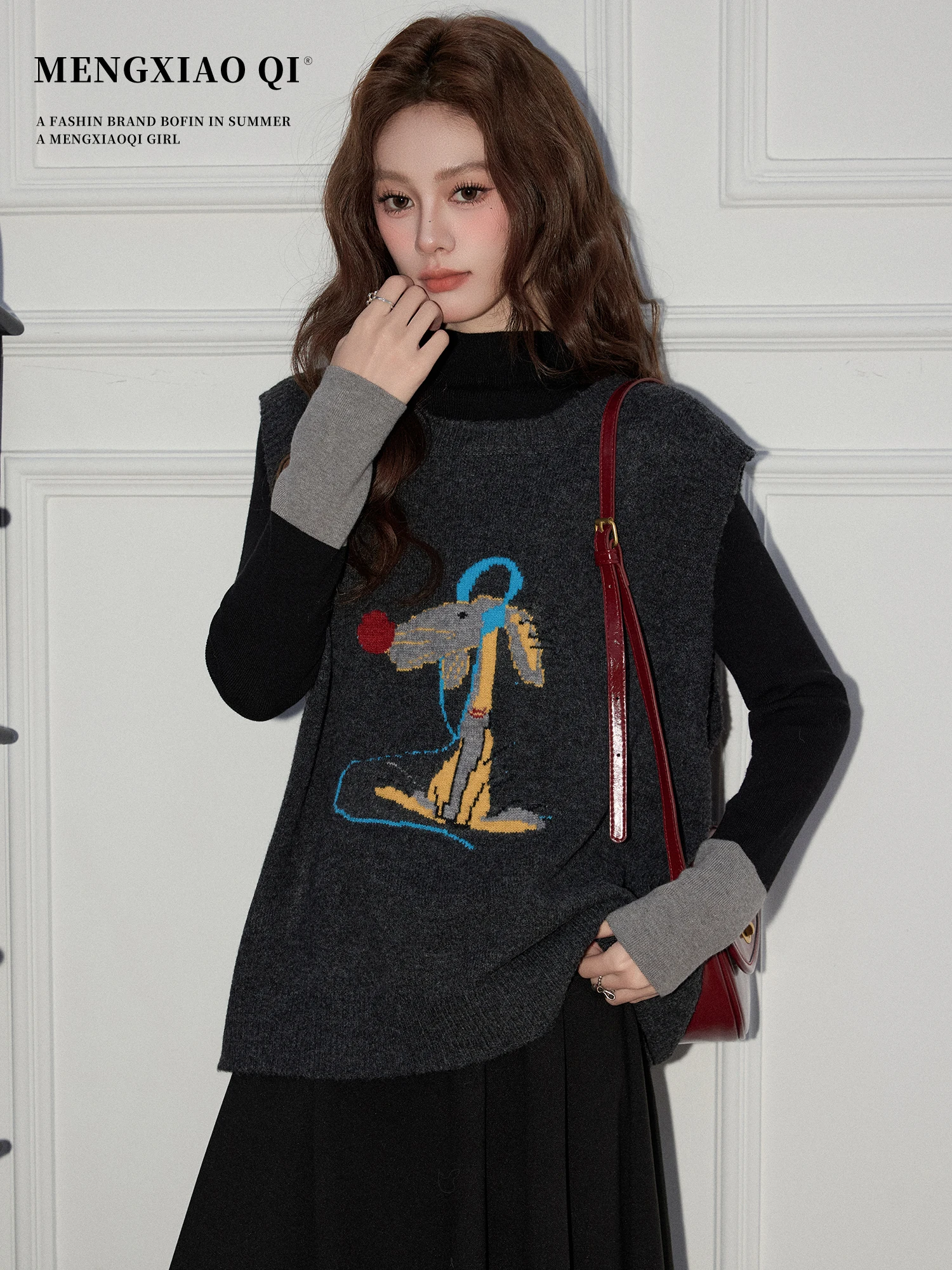 

Свободный женский вязаный жилет с узором в виде собак, корейский стиль, осенне-зимний, для многослойных образов, верхняя одежда, свитер Mont Xiaqi